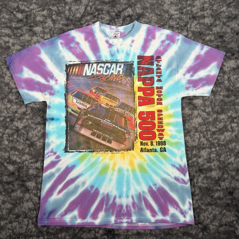 Vintage 1998 Nascar Nappa 500 Tie Dye TShirt Mens L 50th Anniversary Delta